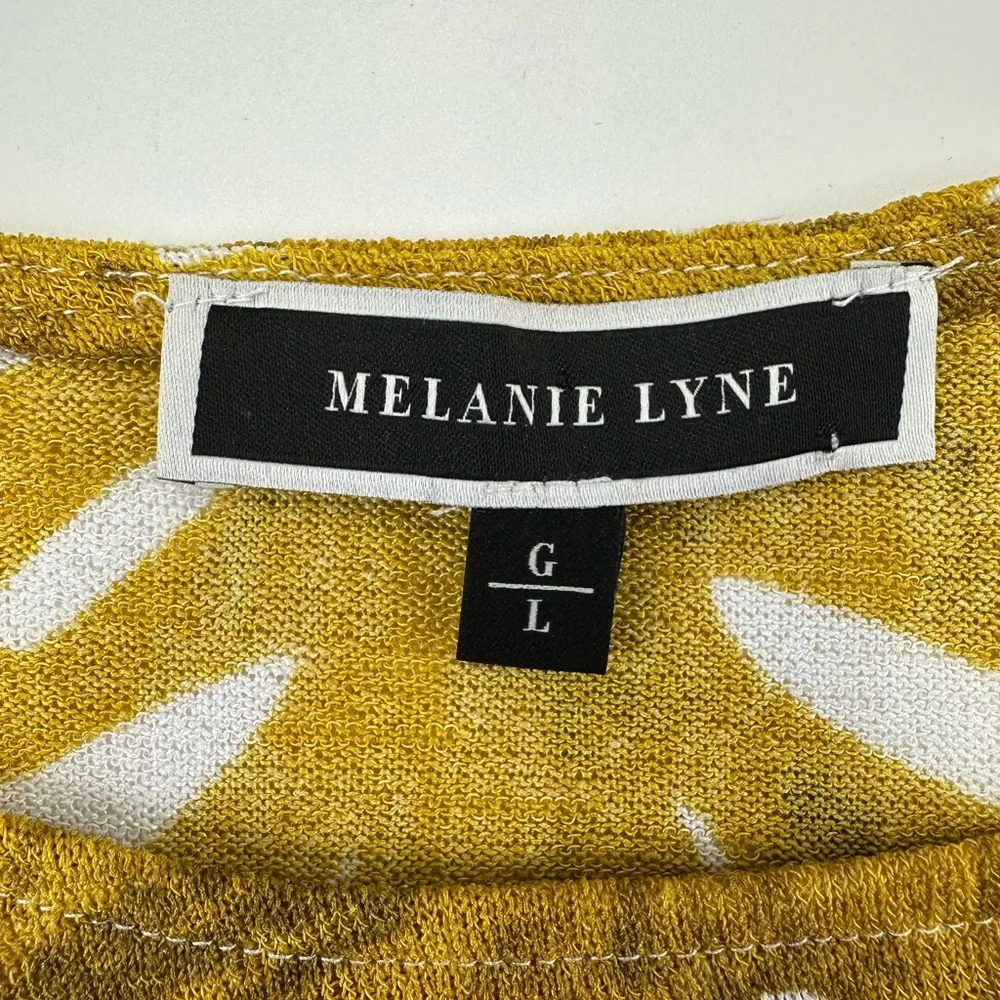 Melanie Lyne cutleaf knit top Womens Large Chartreuse white Monstera Summer - Picture 2 of 9